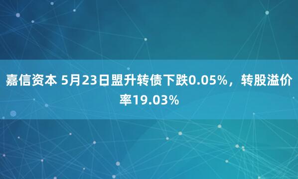 嘉信资本 5月23日盟升转债下跌0.05%，转股溢价率19.03%