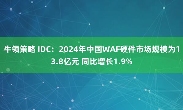 牛领策略 IDC：2024年中国WAF硬件市场规模为13.8亿元 同比增长1.9%