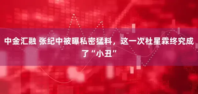 中金汇融 张纪中被曝私密猛料，这一次杜星霖终究成了“小丑”